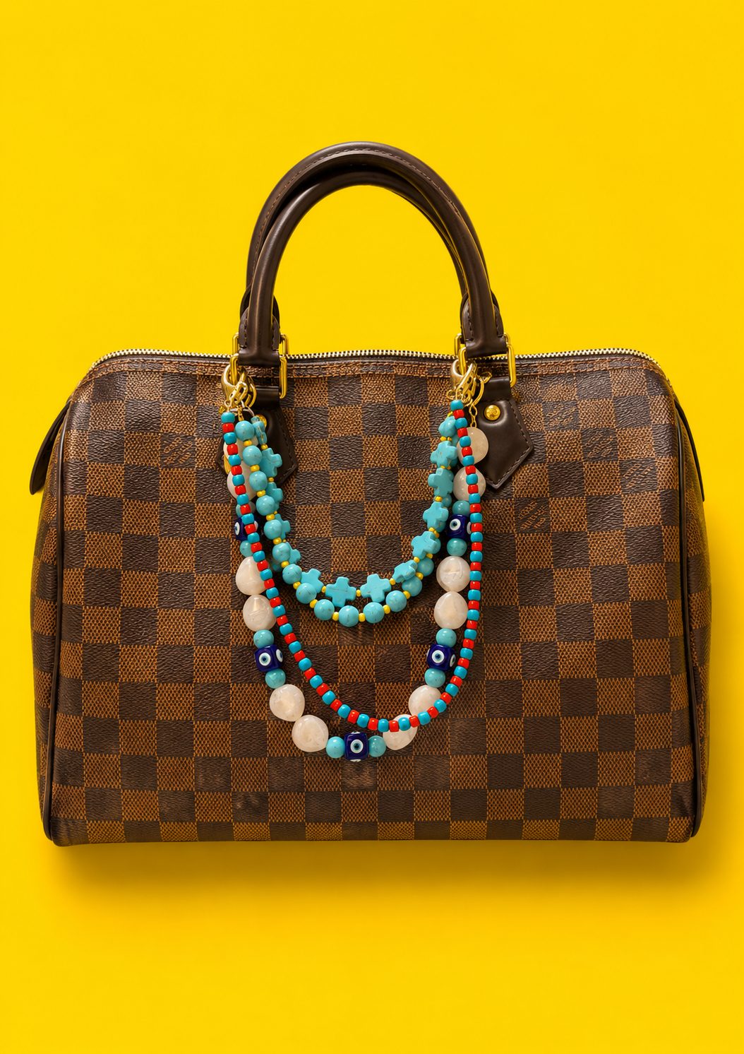 Retro pop: blue & terracotta handmade bag charm