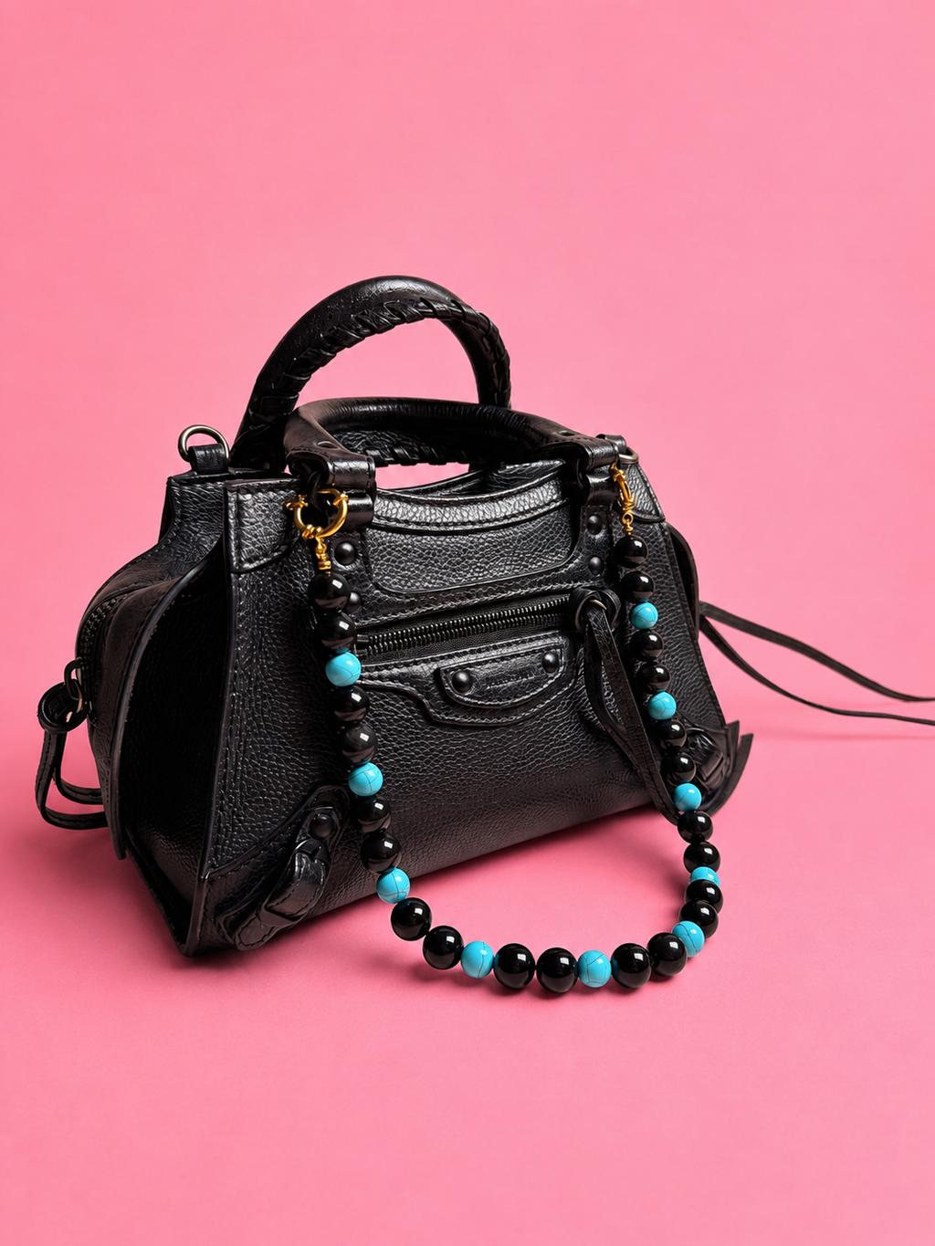 Trouble in turquoise: obsidian & turquoise stone bag charm