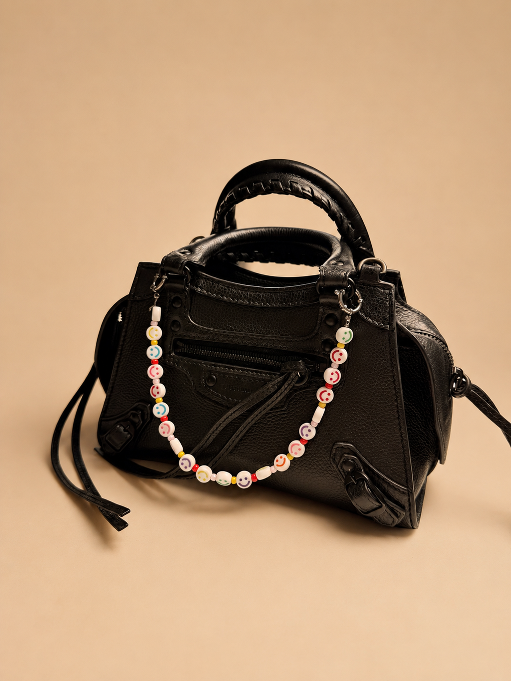 Happy pills: rainbow smiley face beaded bag charm