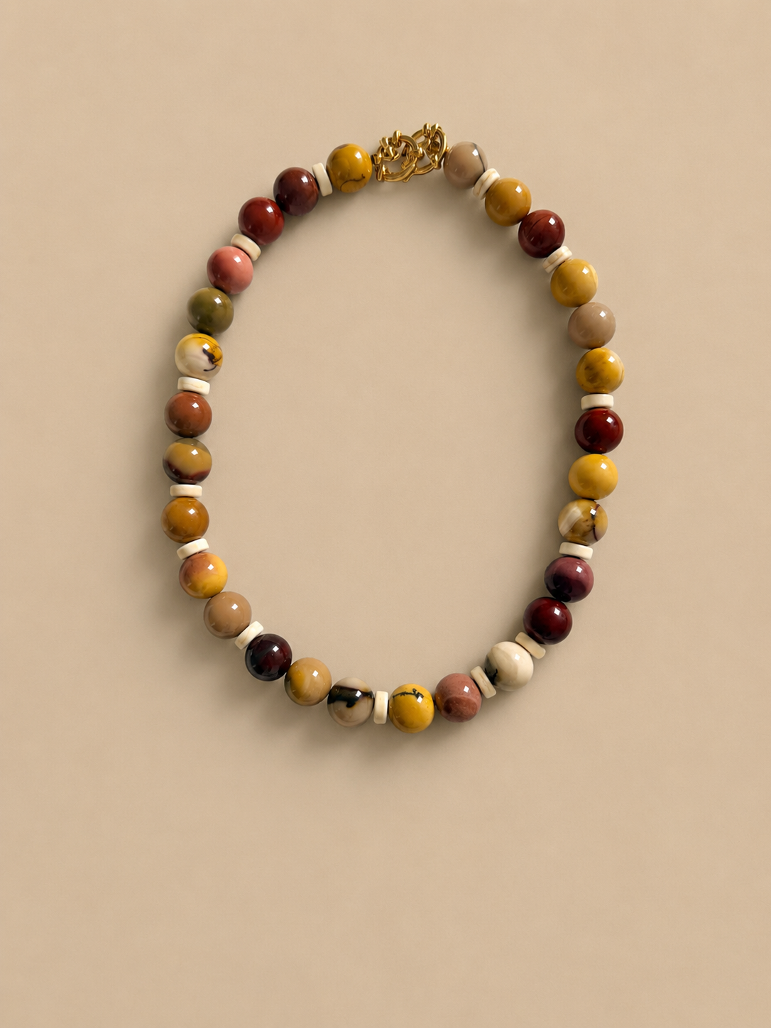 Neutral ground: natural mookaite stones & howlite beads