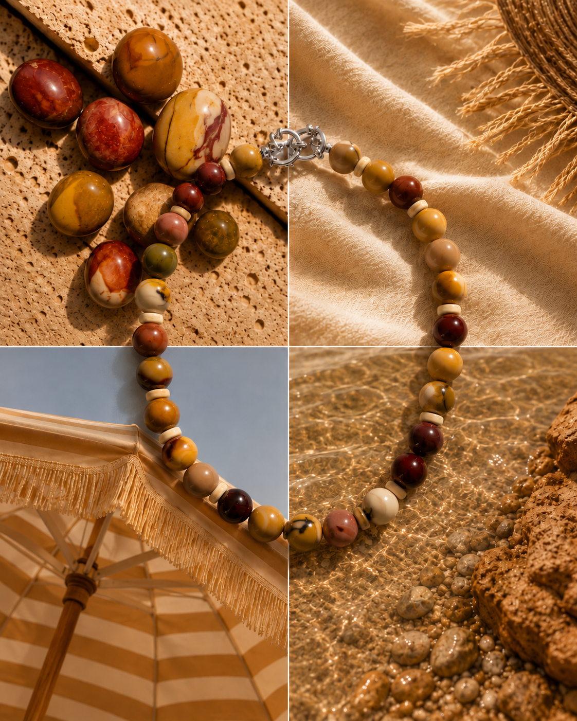 Neutral ground: natural mookaite stones & howlite beads