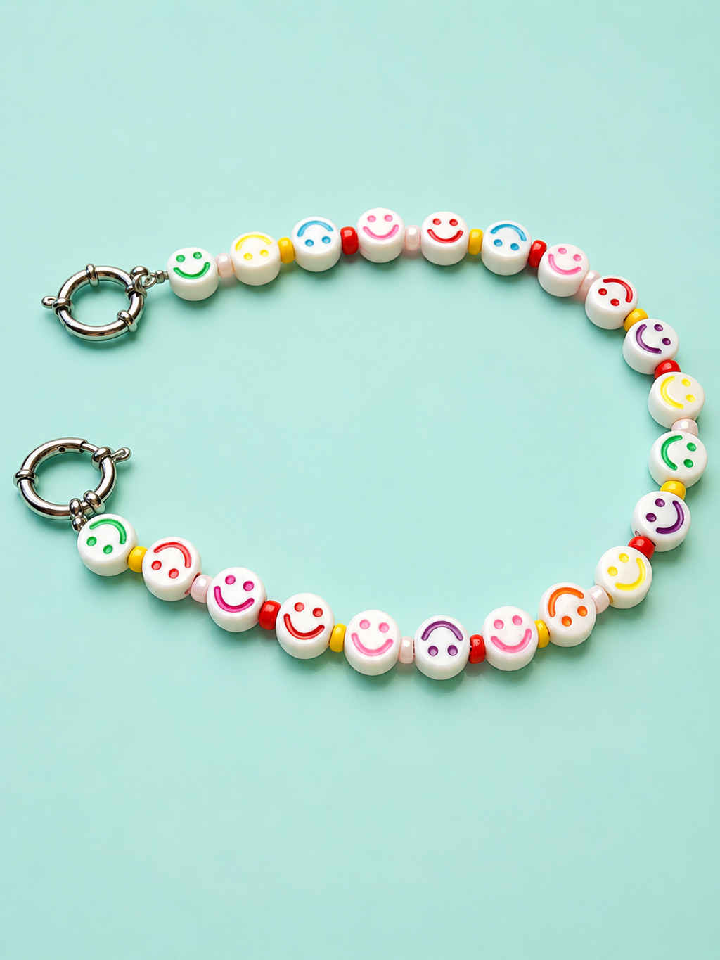 Happy pills: rainbow smiley face beaded bag charm